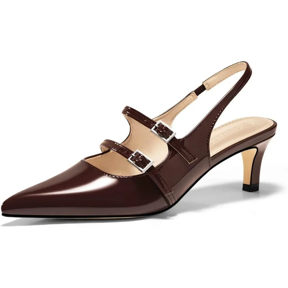 Women's Slingbak Ktiten Pumpe Closed  Pointed Toe Heels Wedding Dress Shoe Brown